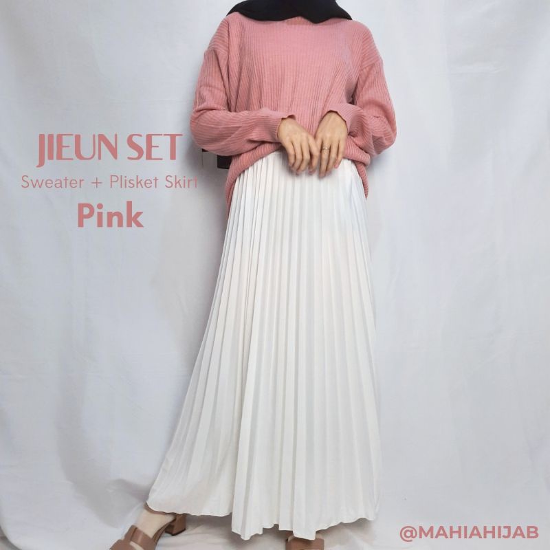 JIEUN SET (Sweater rajut + Rok Plisket) Paket hemat ootd hijab outfit murah