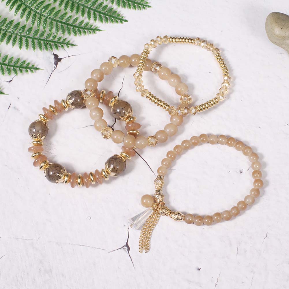 Hu Hu Hu Hu Hu Alat Bantu Pasang Kacamata♡ 4pcs / Set Gelang Rantai Manik-Manik Batu Akik Mutiara Imitasi Hias Rumbai Gaya Boho Untuk Wanita