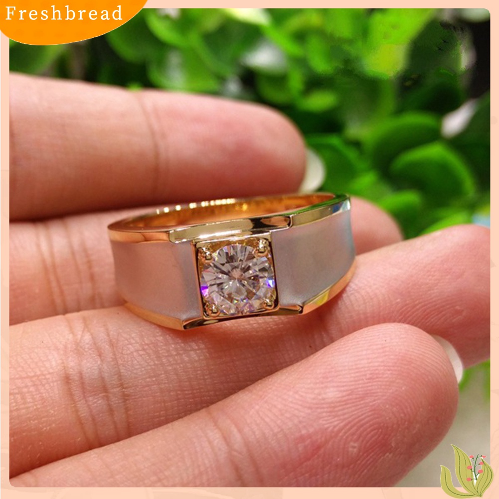 [Fresh] Cincin Pria Lebar Aksen Berlian Imitasi untuk Hadiah Pernikahan