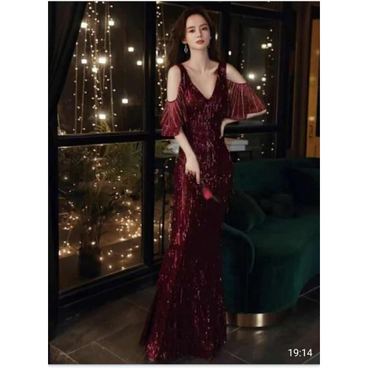 LongDress Sequin Merah RoseGold Hitam Premium - Dress Gatsby - Gaun Pesta Bridal Prewedding BridesMa