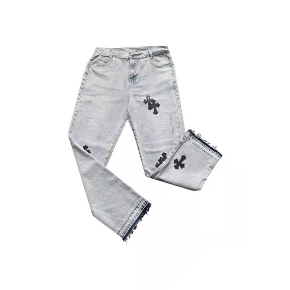 CHROME HEARTS BLUE LEATHER WASH ‘BLACK CROSS JEANS