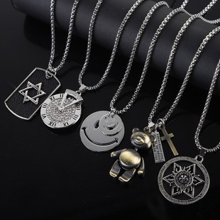 Eropa Amerika Fashion hiphop Trendi Pria Wanita Kepribadian Jalan Hip-Hop Baja Titanium Kalung Dewa Matahari Mata Disc Dekorasi Hip-Hop Trendi Kalung Liontin