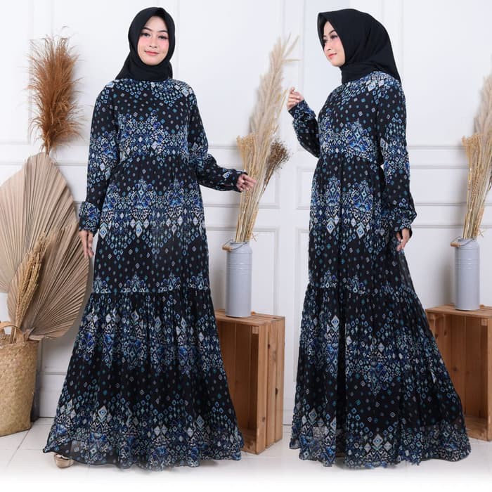 Gamis baju muslim wanita model terbaru lebaran - Biru Tua