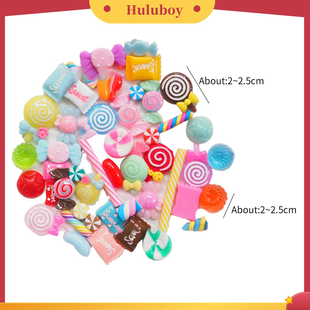 Huluboy Huluboy♡ 30 / 50 / 100 Pcs Ornamen 3D Bahan Resin Akrilik Bentuk Permen Untuk Dekorasi Manicure