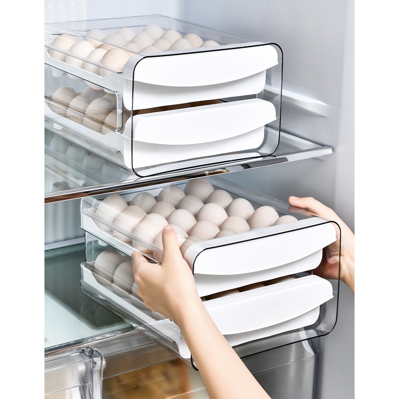 Tempat Telur 2 Tingkat Kotak Penyimpanan Telur Laci Double-Deck Home Egg Box Rak Transparan Rak Telur Rak Telur Kulkas