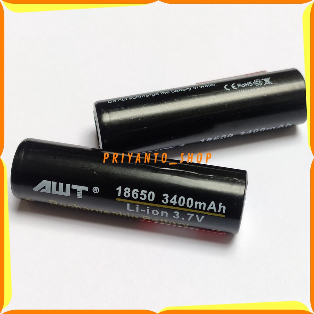 Battery 18650 Original Rechargeable Baterai Cas Batrei Charger AWT ORI