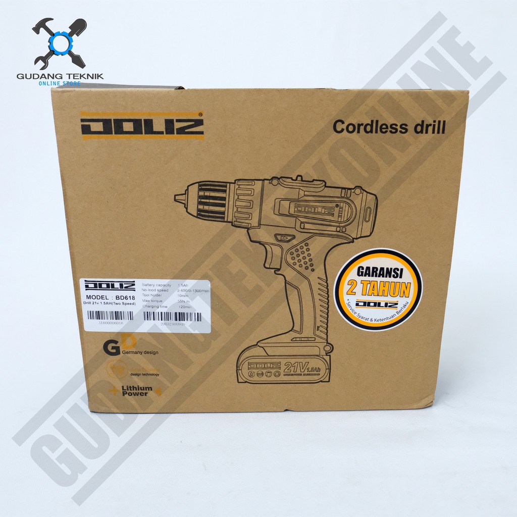 Bor Cordless Doliz BD618 21V - Mesin Bor Baterai 21 volt Doliz BD 618