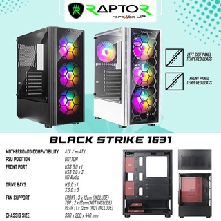 Casing Raptor Black Strike 1631 Free 3 Fan RGB ATX