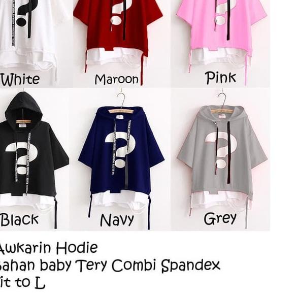 ☼ AWKARIN HOODIE PINK BAJU ATASAN SWEATER WANITA LENGAN 3/4 PAKAIAN - Putih ☻