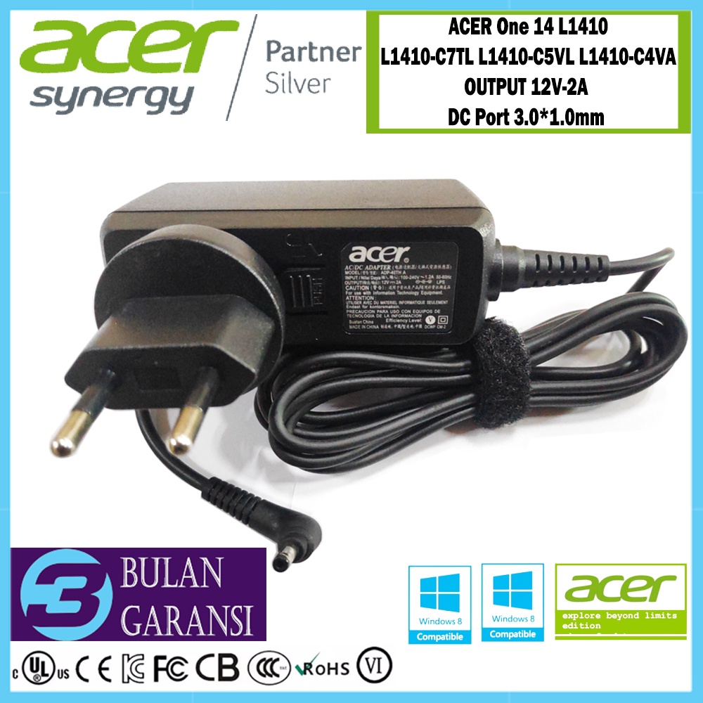 Adaptor Charger Casan Laptop Acer One 14 L1410 L1410-C7TL L1410-C5VL L1410-C4VA 12V - 2A 24W 3.0*1.0mm Original