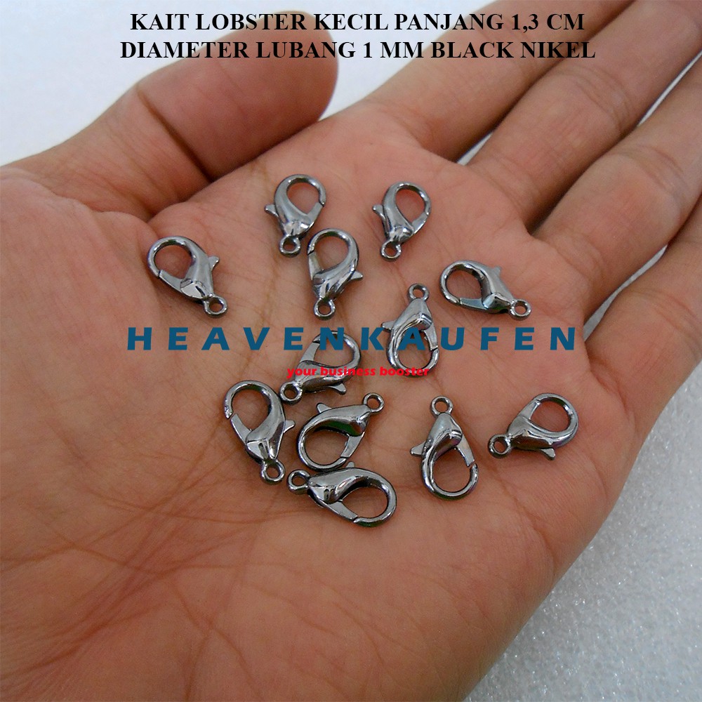 Kokot Udang / Kait Lobster Kecil Panjang 1,3 cm Diameter Lubang 1 mm Warna Black Nikel Per Lusin