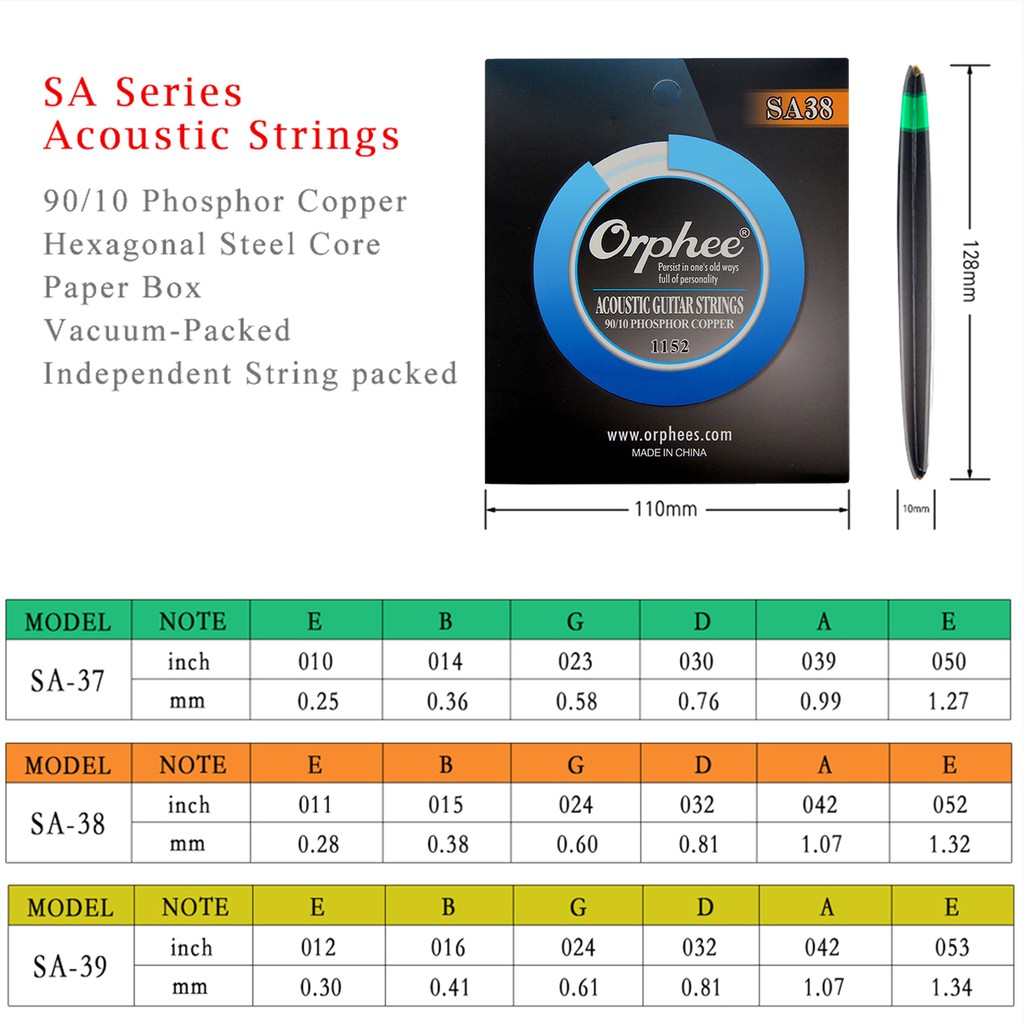 Senar Gitar Akustik String 0,11 Orphee SA38 Phosphor Copper SA 38