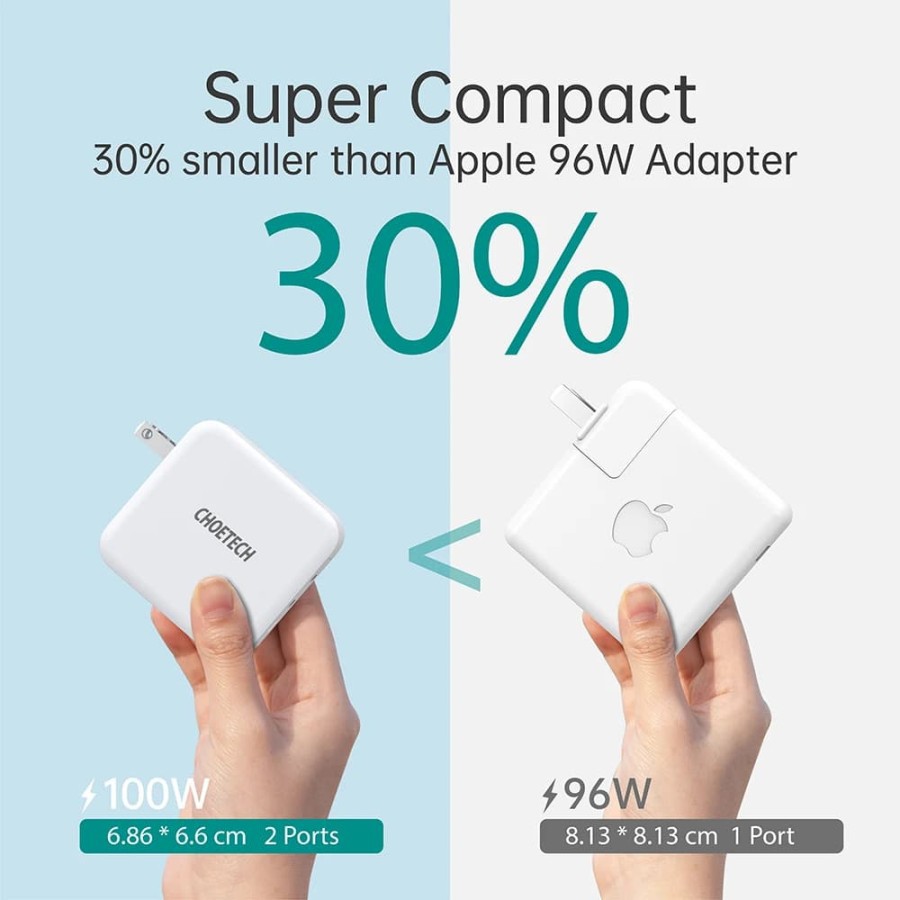 wall charger choetech pd6008 2 port type-c Pd 100w 2.25a-5a fast charging GaN - Travel charger