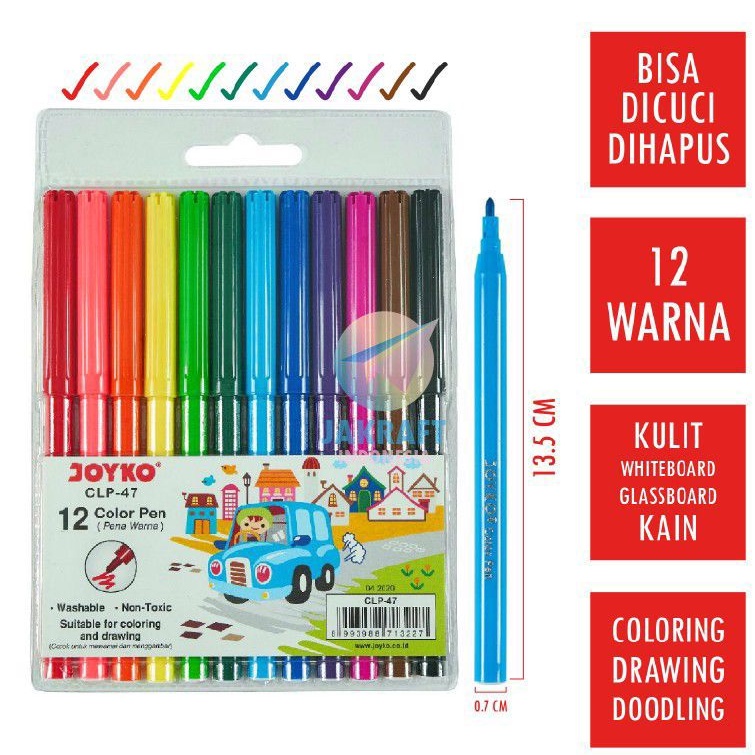 12 warna Pena Kuas Spidol Joyko Bisa dihapus dicuci dengan air /color brush pen