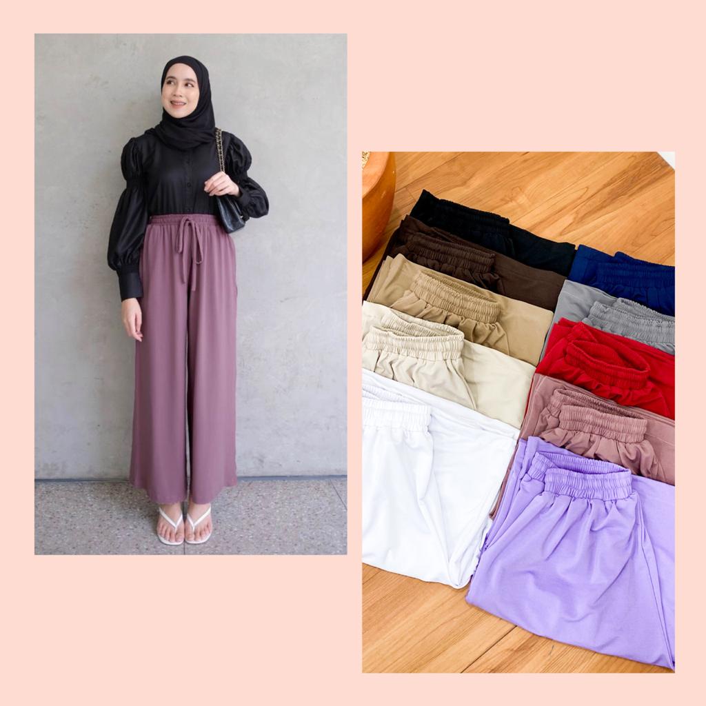 Dinda Pants Celana Kulot Wanita Panjang / Kulot Tali / Kulot Polos Premium Jersey Cullote Bawahan Wanita Terbaru Murah Kekinian-1