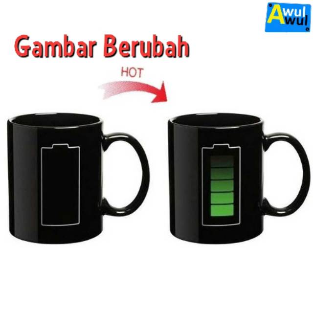 Cangkir Mug Ajaib 400ml Gambar Baterai Berubah Ketika Dituang Air Panas