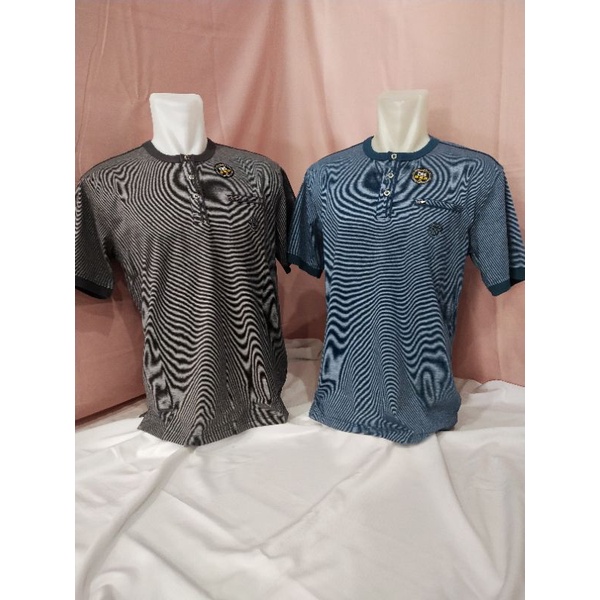 Kaos CRS 91 Original kancing depan XL & XXL lengan pendek jumbo motif garis