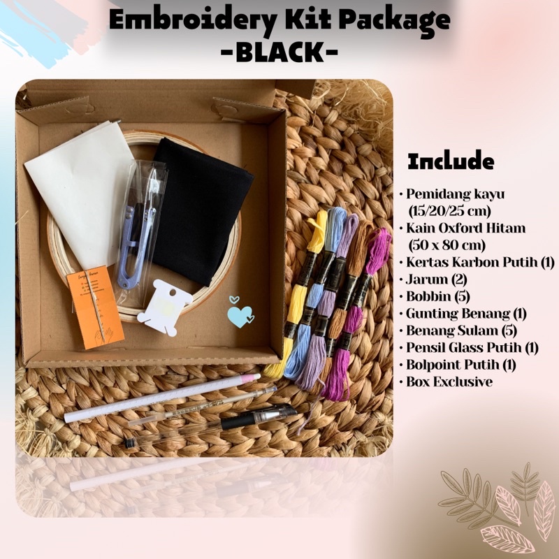 Embroidery Kit Package -Black- / Paket Sulam Benang / Sulam Tangan Termurah