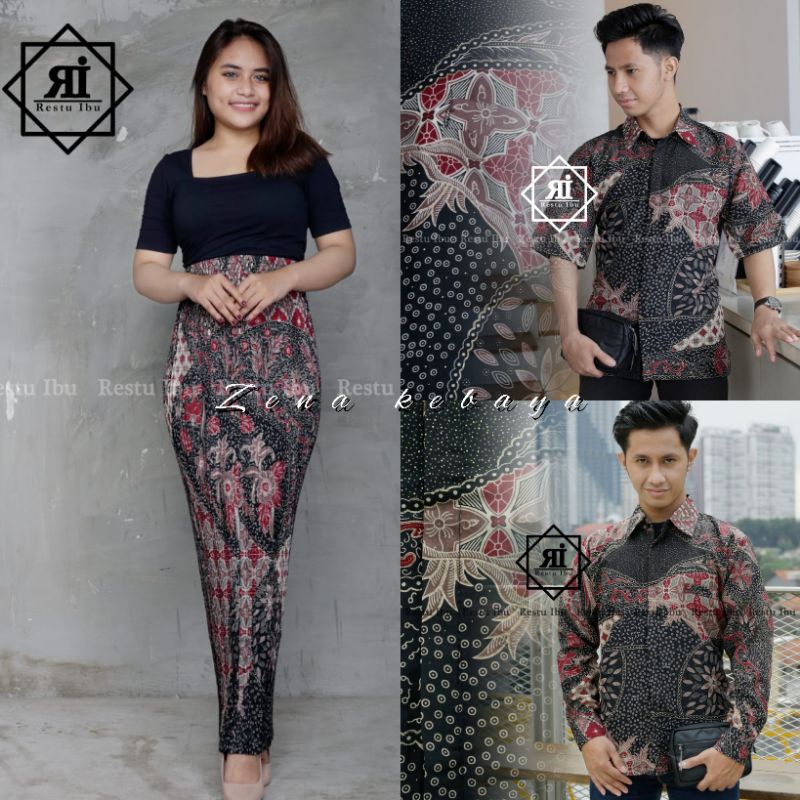 COUPLE ROK BATIK KEMEJA BATIK MOTIF SR MAROON