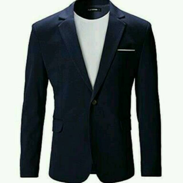 Jas Blazer Pria Navy List Putih Slimfit Casual M L XL