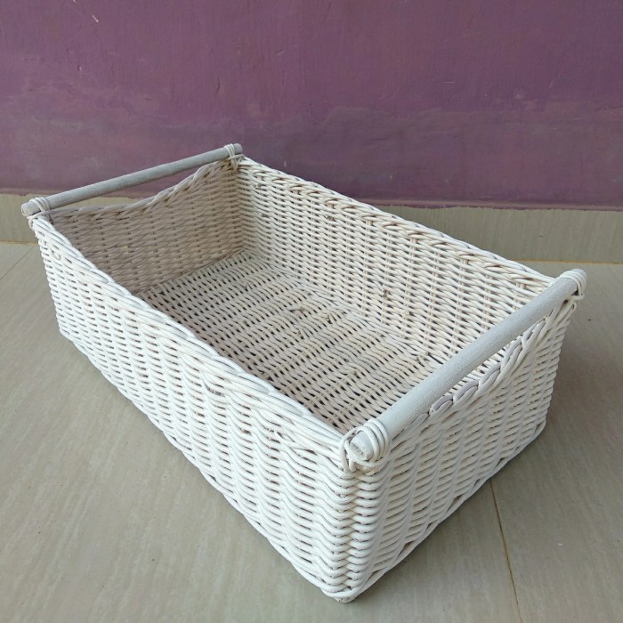 keranjang rotan persegi kotak panjang handle laci parcel seserahan 50x30x16 cm