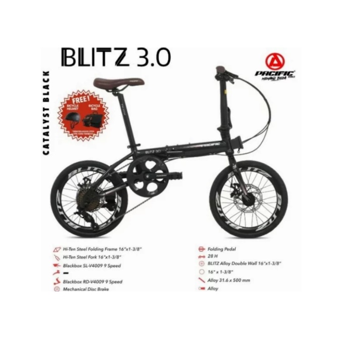 Sepeda Lipat Folding Bike 16 inch Blitzh 3.0 Free Helm