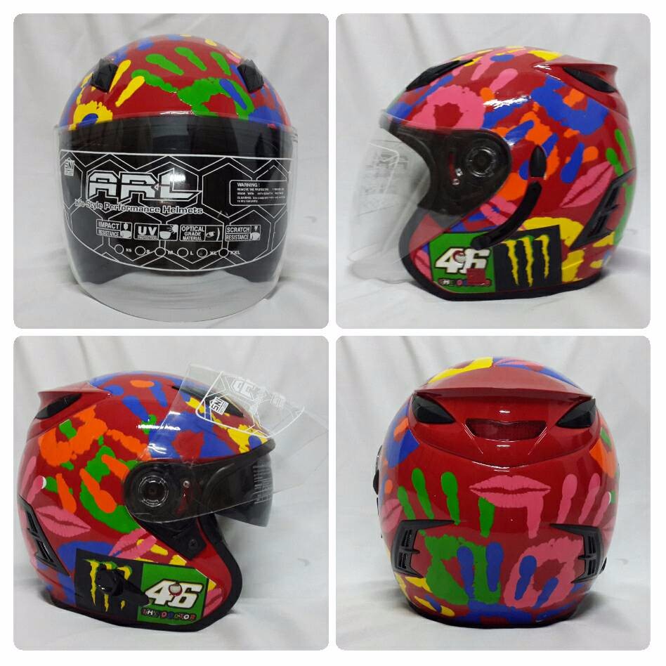 Helm Centro Half Face Double Visor Rossi 46 Merah.