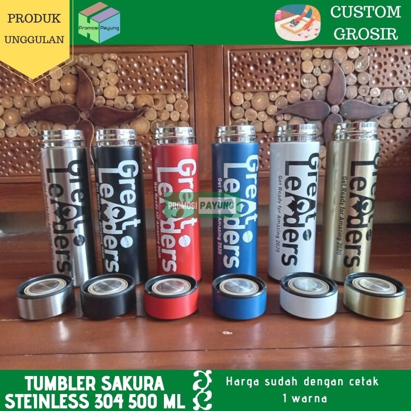 [ CUSTOM GROSIR ] termos sakura life polos vacuum steinless 500ML dengan cetak 1 warna sablon manual design suka-suka