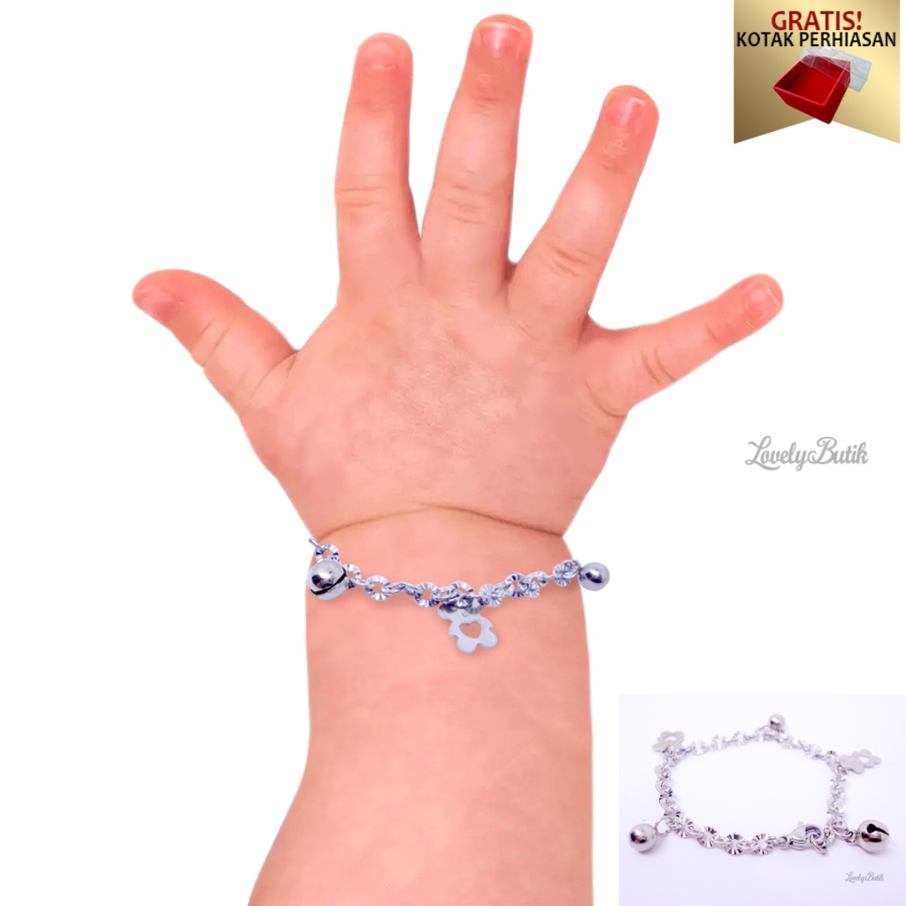 Lovelybutik Gelang Tangan Bayi Perempuan Laki Laki Titanium Gelang Kerincing Berbunyi Baby Bear Bonus Tempat Perhiasan