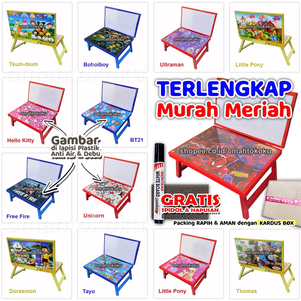 

READY! Meja Belajar Plus Papan Tulis Lipat Karakter Anak Minimalis GRATIS SPIDOL dan PENGHAPUS 30x40x24 mini gambar DILAPISI PLASTIK ANTI AIR SDDSQWE