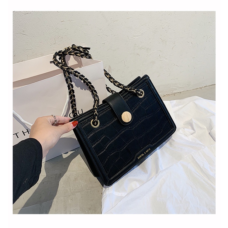 Tas Selempang Wanita Korea Import Terbaru High Quality Pu Material Korean Style Fashion Stone Pattern Chain Wanita Bag Shoulder Bag