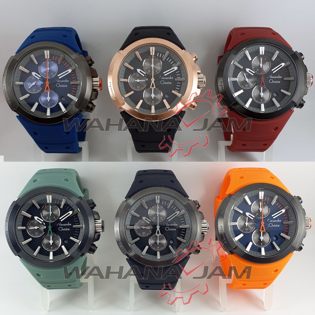 Alexandre Christie AC 6566 MC / Jam Tangan Pria AC6566 Karet Rubber Alexander Cowok Chrono Sport Ori