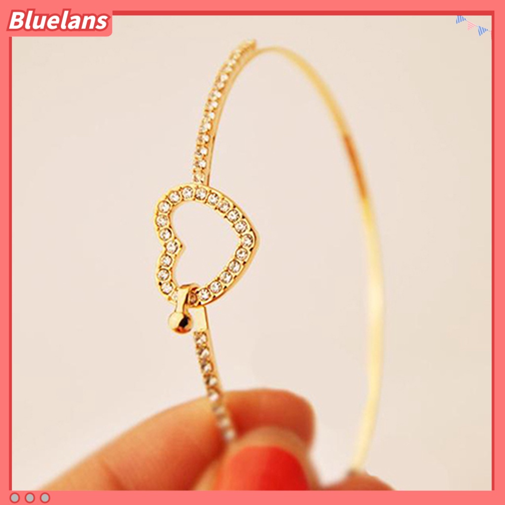 Bluelans Slim Bangle Love Heart Charm Luxury Golden Crystal Rhinestone Bracelet Slim Bangle for Women