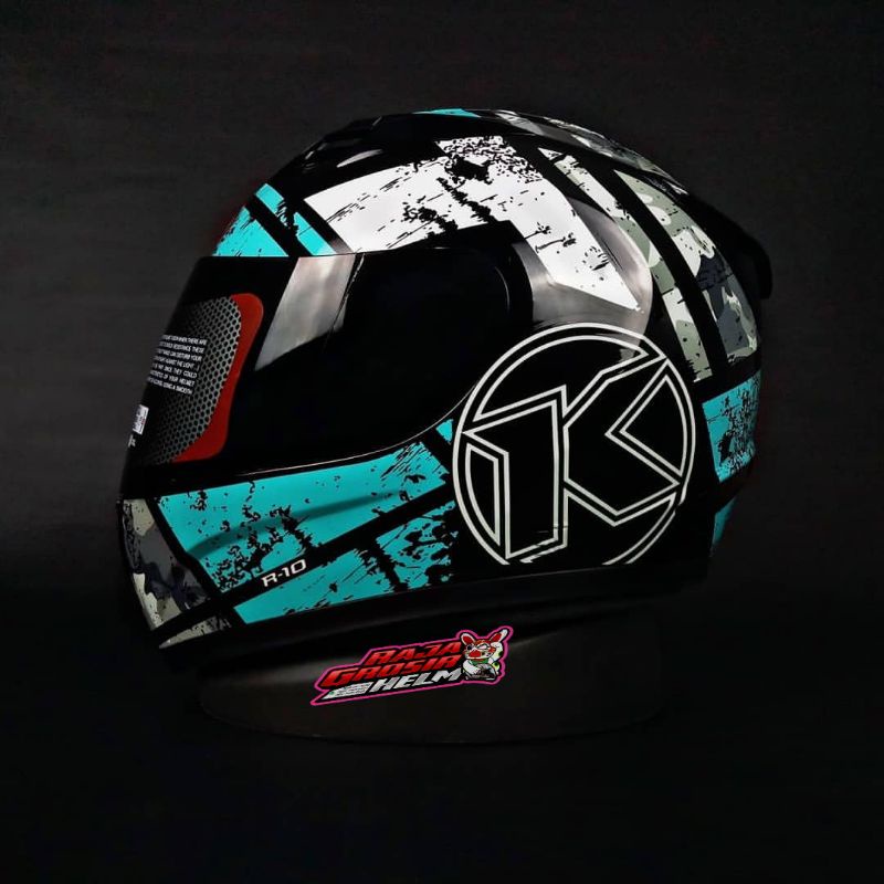HELM KYT R10 MOTIF 3 AQUA BLUE ORIGINAL HELM TOURING KYT R 10 AQUA BLUE HELM DRAG BALAP KYT R10 ORI