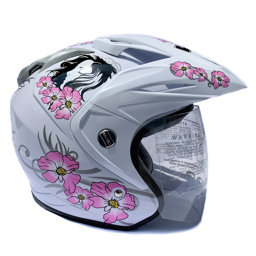 [Helm Dewasa] WTO Helmet Vision - Flower Ladies - White