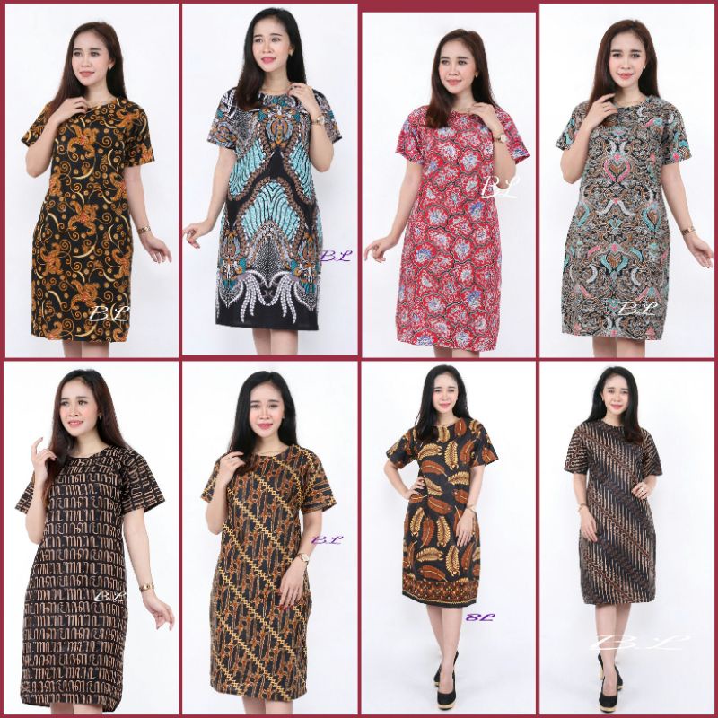 DRESS BATIK LENGAN PENDEK ANEKA MOTIF 0150 | DRESS NATAL WANITA | PAKAIAN