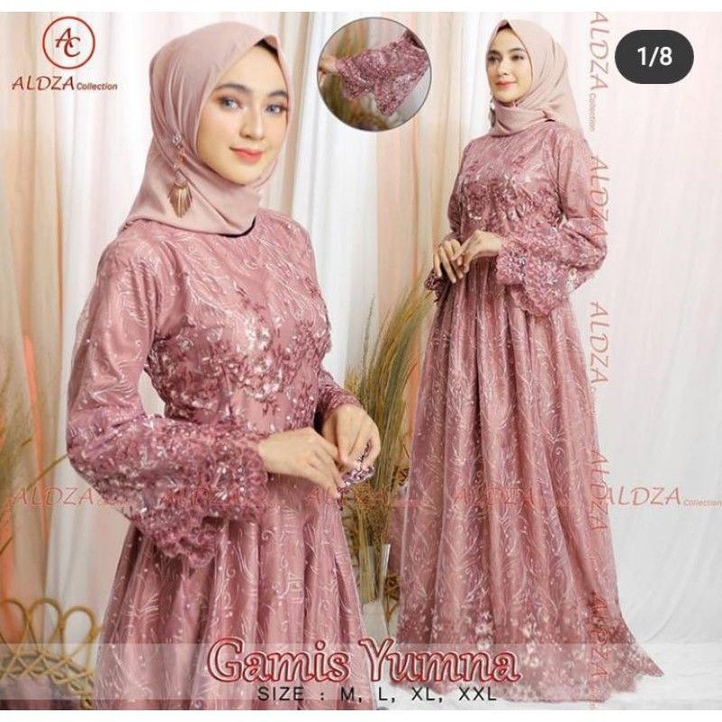 Gamis Yumna Tulle Dress Baju Gaun Kondangan Elegan Mewah Brokat Wisuda Pesta