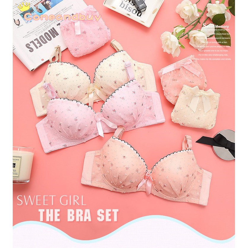 Pakaian Dalam Wanita: Set Bra Push Up Floral Seksi