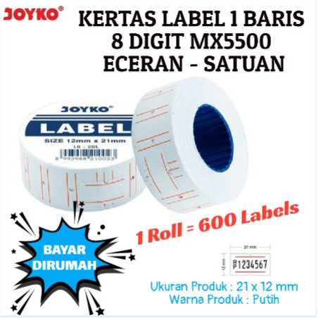 

[NR] Kertas Label Harga Price Label Joyko 1 Baris Warna Putih LB-2RL 1 Line