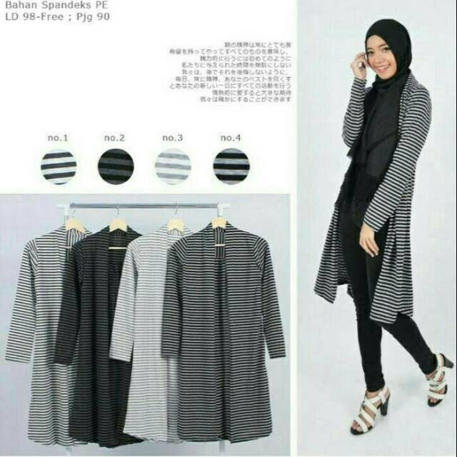 long Cardigan  wanita Monochorome (hitam/putih)