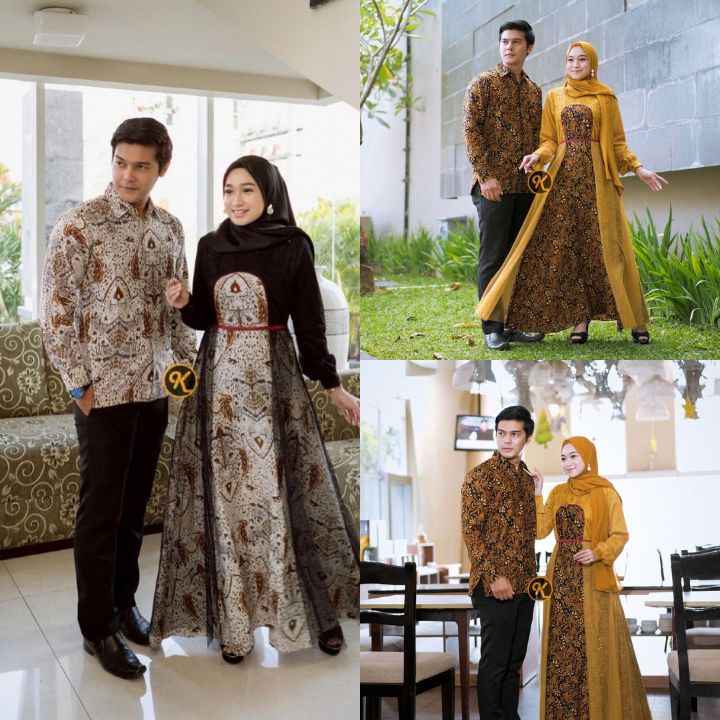 TERMURAH ADA JUMBO  Couple gamis arumi batik brukat kombinasi model terbaru 2021 BAJU BATIK COUPLE GAMIS KONDANGAN DRESS TUNANGAN GAUN WANITA MUSLIM PAKAIAN LAMARAN PEREMPUAN FASHION PEKALONGAN 06