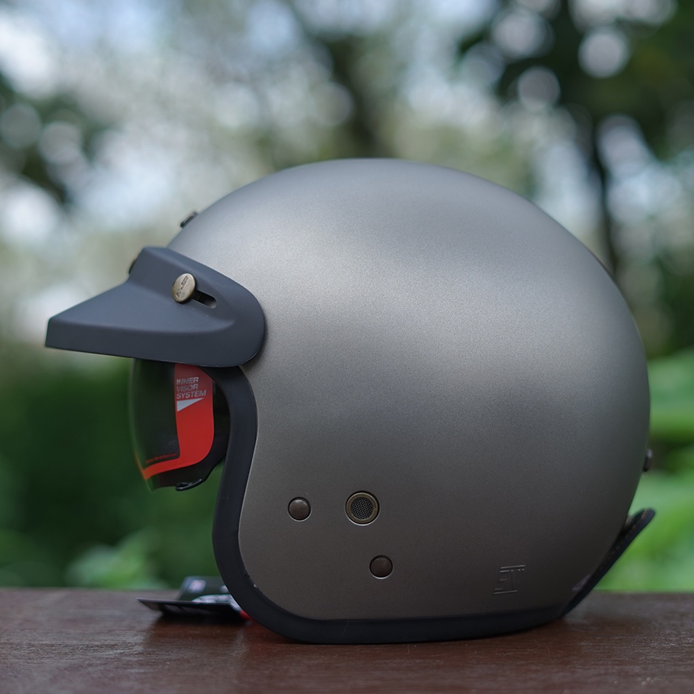 Helm NJS NX-2 NX2 Original Dewasa Premium Retro Inner Visor Paket Kaca Datar Atau Cembung-Greybell Doff
