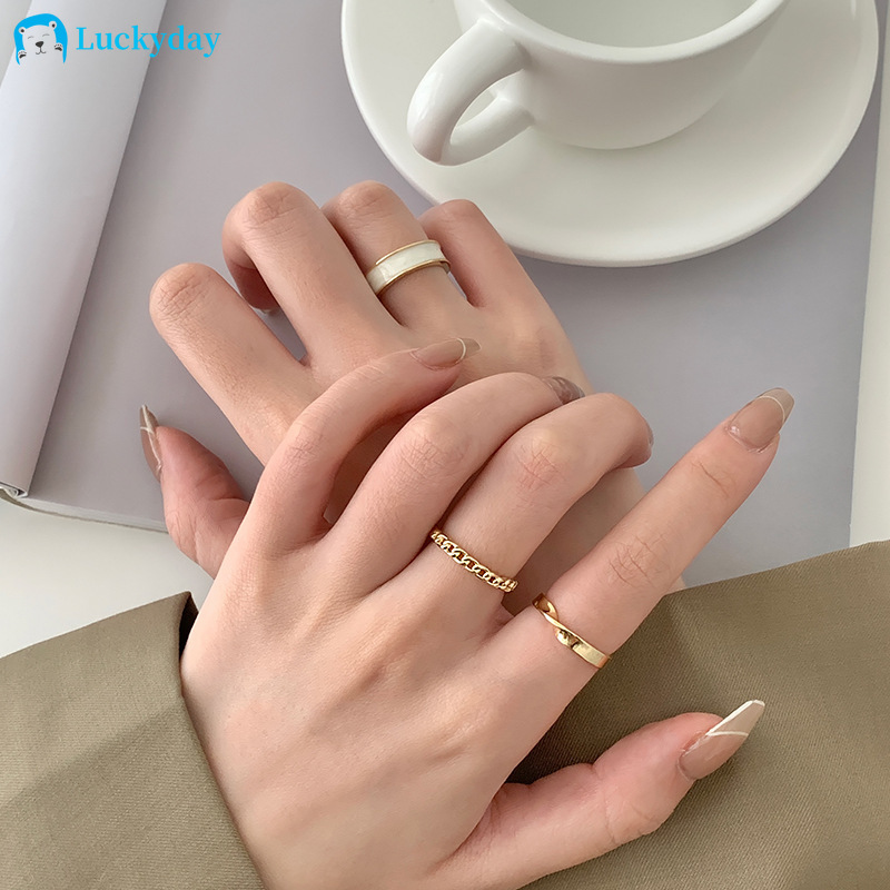 YEEZII 3pcs / Set Cincin Emas Polos Untuk Wanita