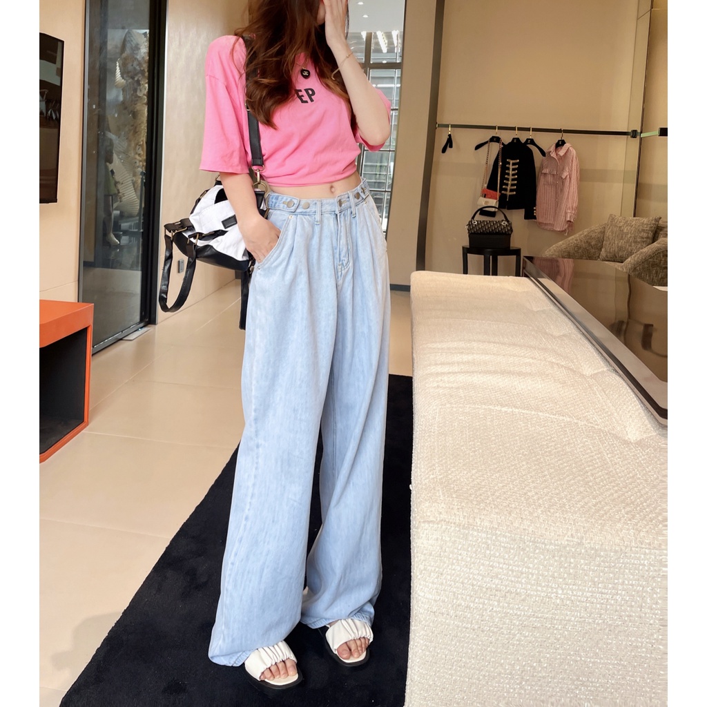 celana jeans highwaist wanita retro celana panjang loose denim pants