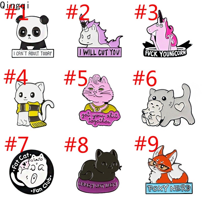 Bros Pin Enamel Desain Kartun Hewan Kucing Rubah Panda Unicorn Untuk Hadiah