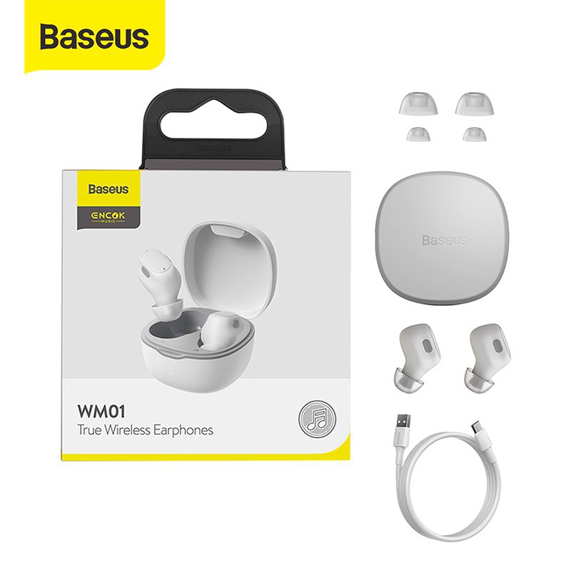 BASEUS TRUE WIRELESS BLUETOOTH EARPHONE MINI EARBUDS TWS WM01-Putih