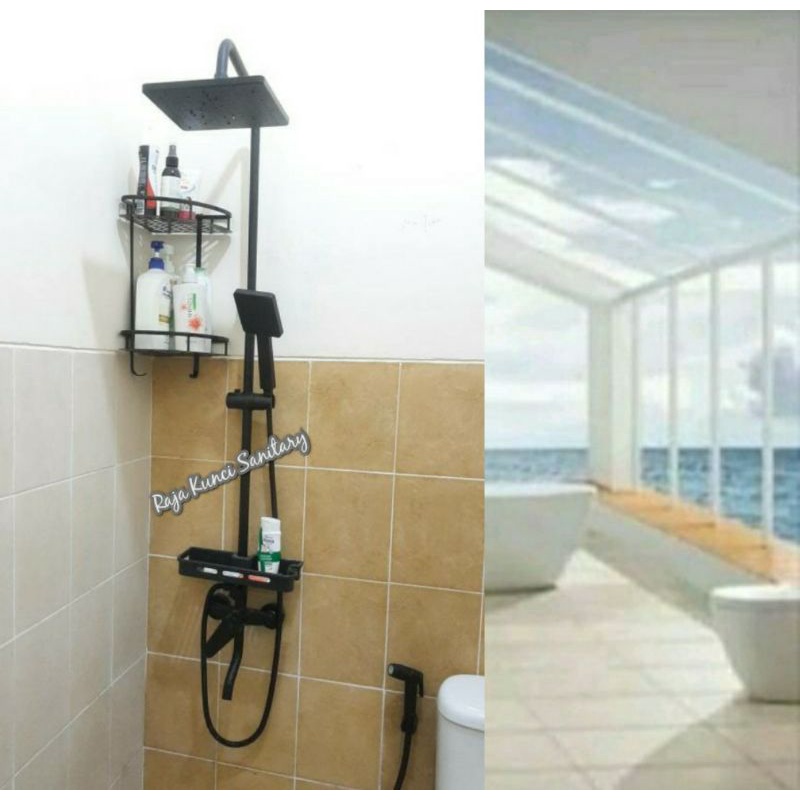 Shower Tiang Column Kotak Hitam Black/Shower Set Panas Dingin Stainless Chrome