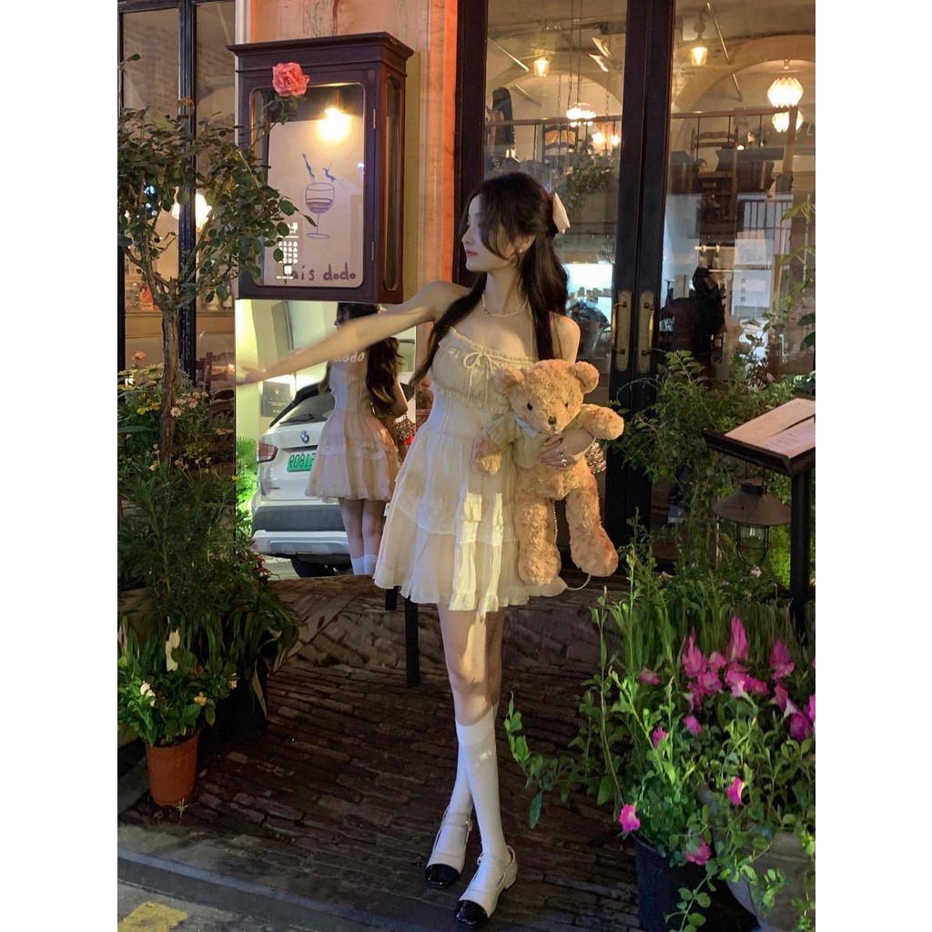 #Sisjuly# Wanita halter neck sexy suspender dress baru keinginan murni angin pinggang chic fashion rok wanita