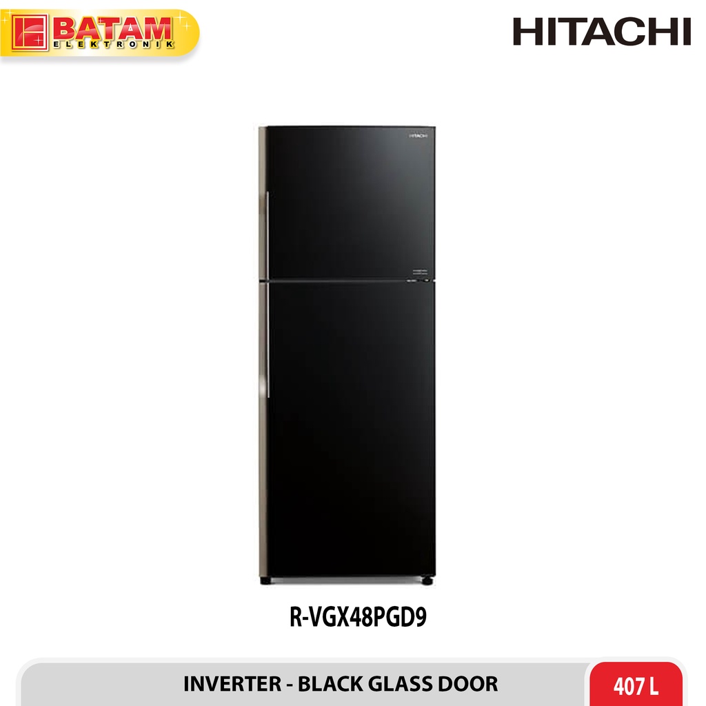 HITACHI KULKAS 2 PINTU R-VGX 48 PGD9 GBK (GLASS DOOR BLACK) 365 Liter