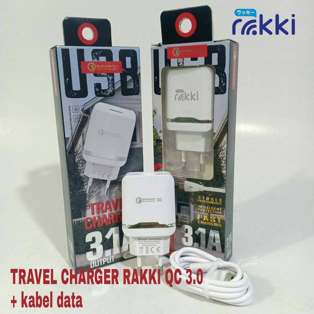 TRAVEL CHARGER RAKKI QC 3.0 + KABEL DATA